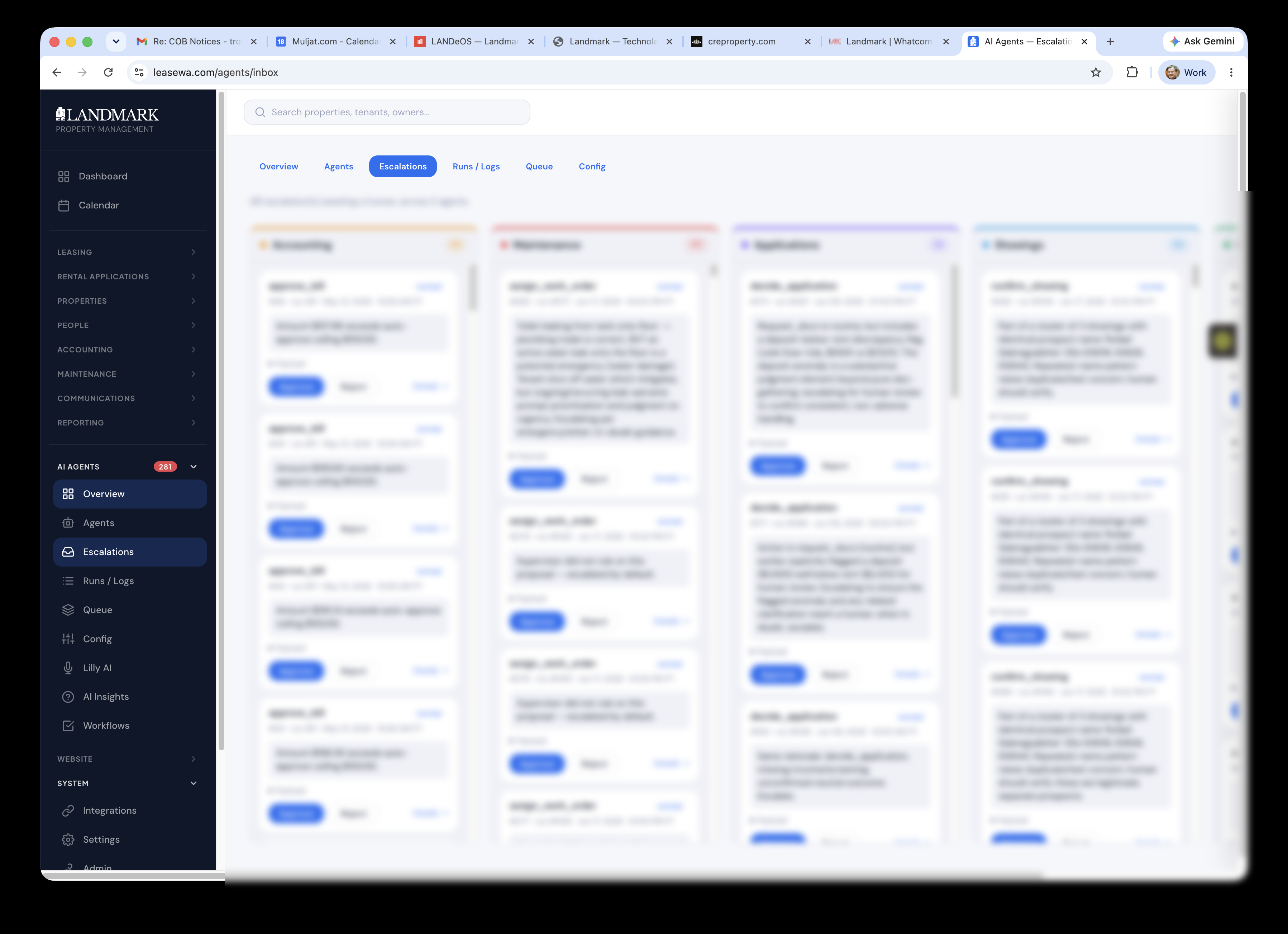 Escalations board — actions awaiting human approval across the agents